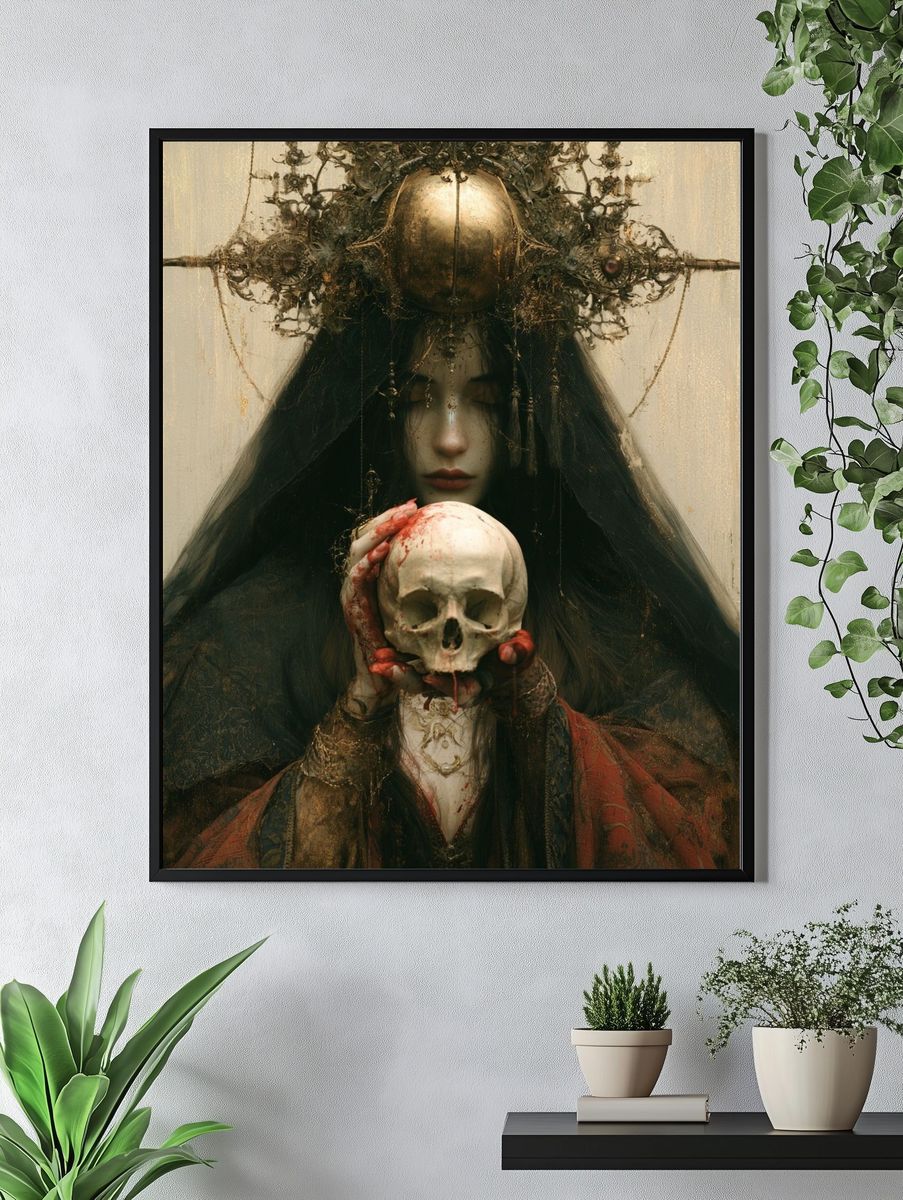 Gothic Skull Portrait Print. — room view 4