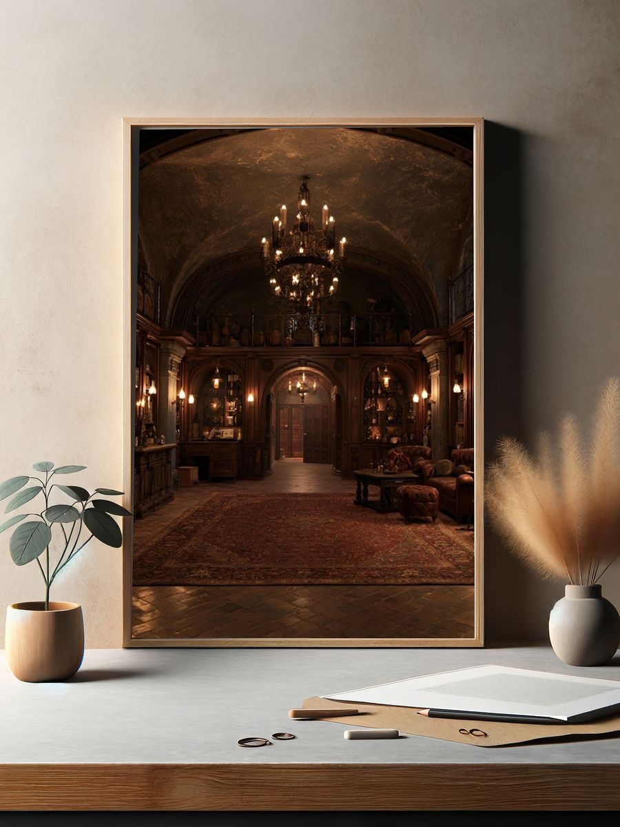 Gothic Library Interior Photography Poster. — room view 2