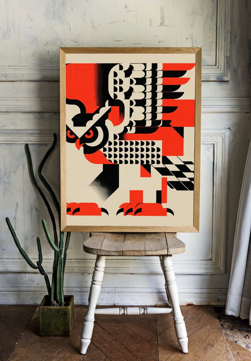 Geometric Owl Abstract Poster. room preview