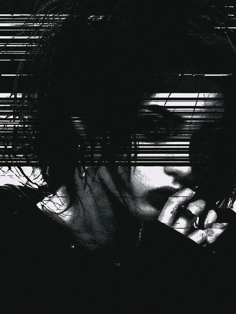 Glitch Portrait Black-White Print. poster detail