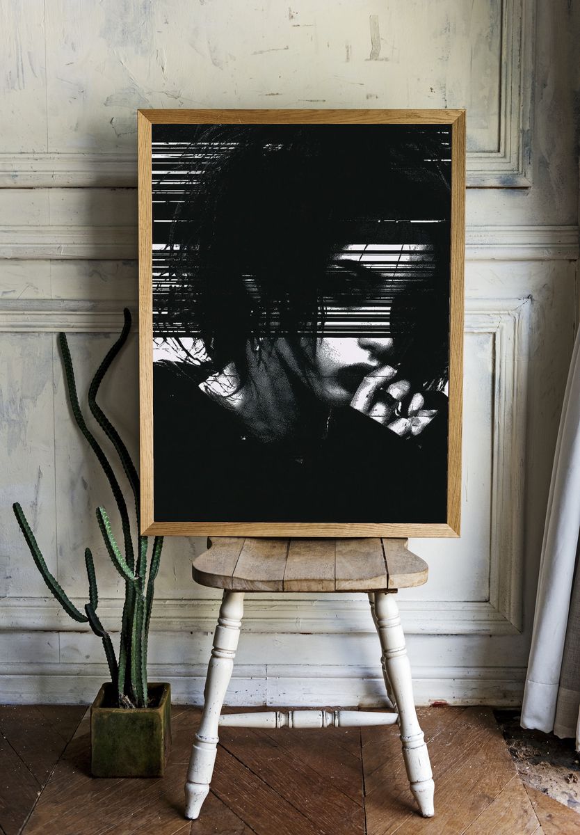 Glitch Portrait Black-White Print. — room view 1