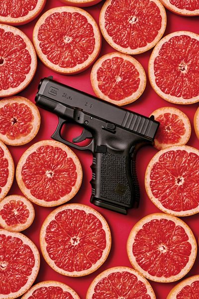 Grapefruit and Pistol Surreal Print. poster