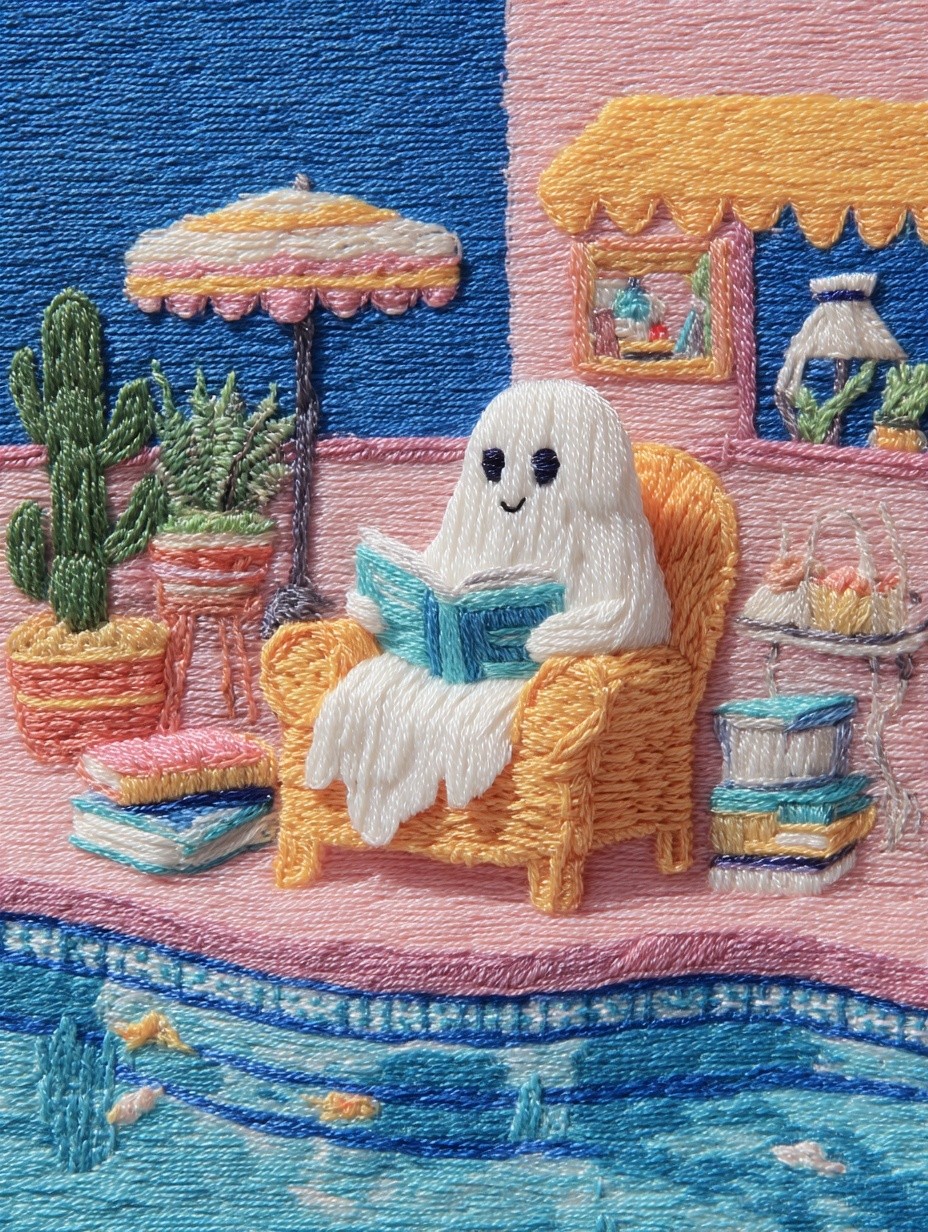 Ghost Reading by the Pool — Illustration Print. poster detail