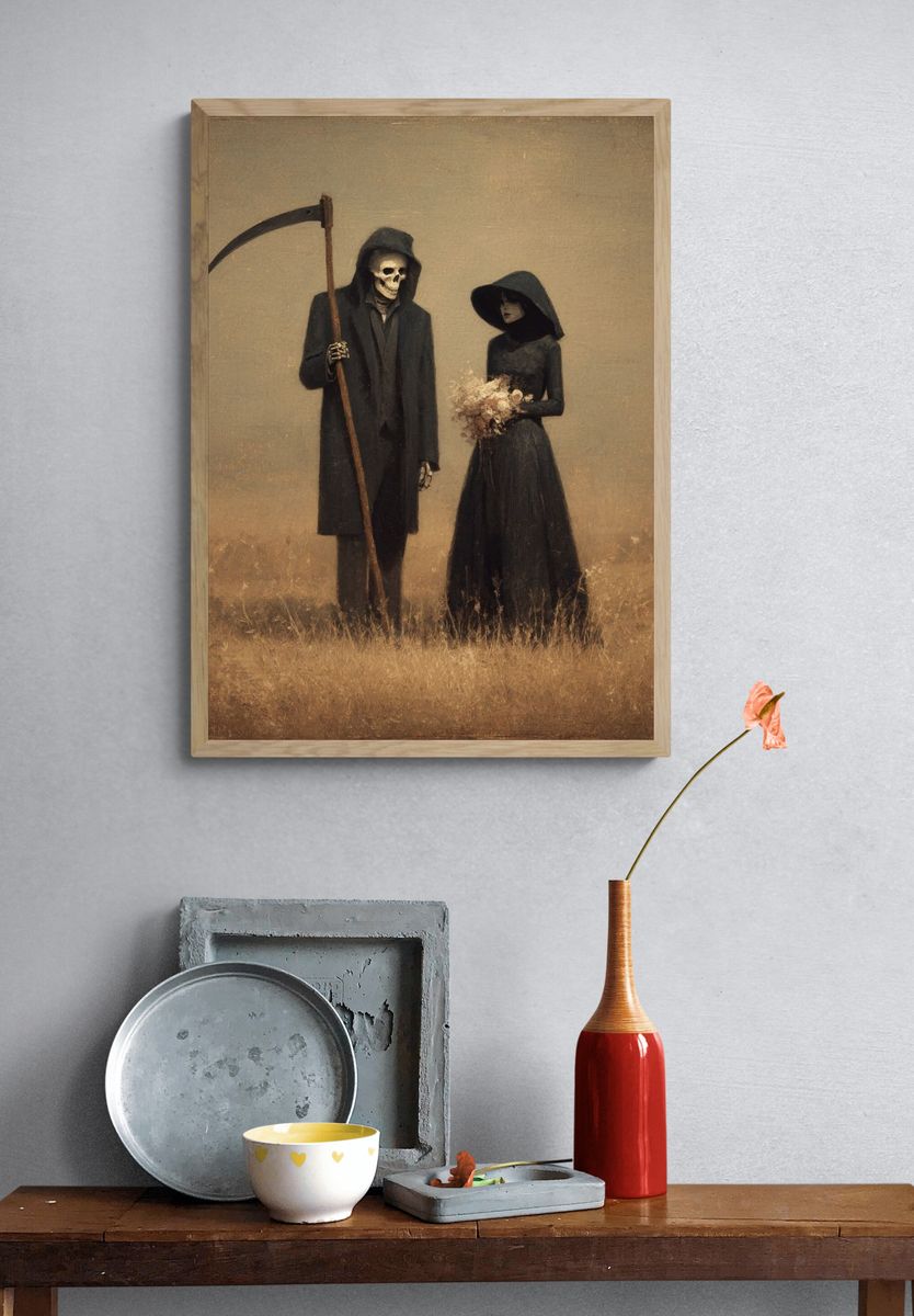 Grim Reaper and Bride — Dark Art Print. — room view 3