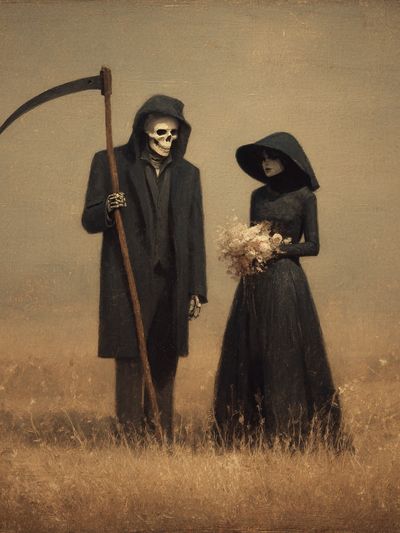 Grim Reaper and Bride — Dark Art Print. poster