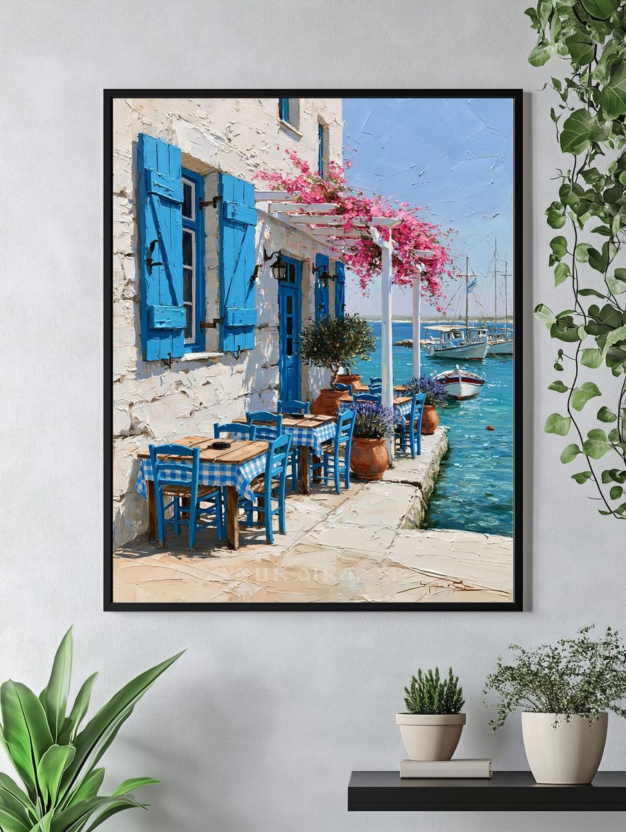 Greek Seaside Cafe — Fine-Art Print. — room view 4