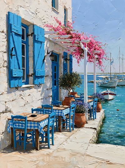 Greek Seaside Cafe — Fine-Art Print. poster
