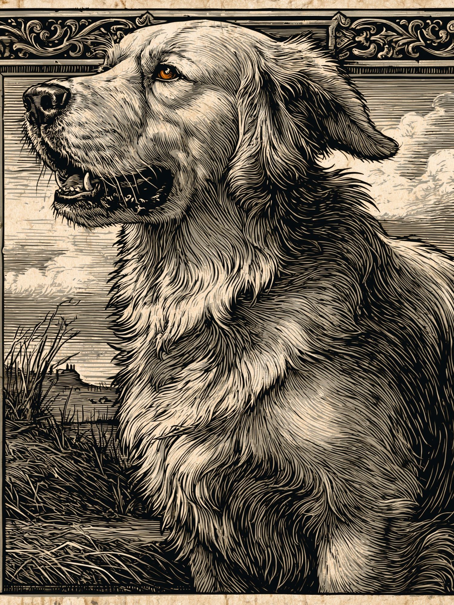 Golden Retriever Vintage Illustration Poster. poster detail
