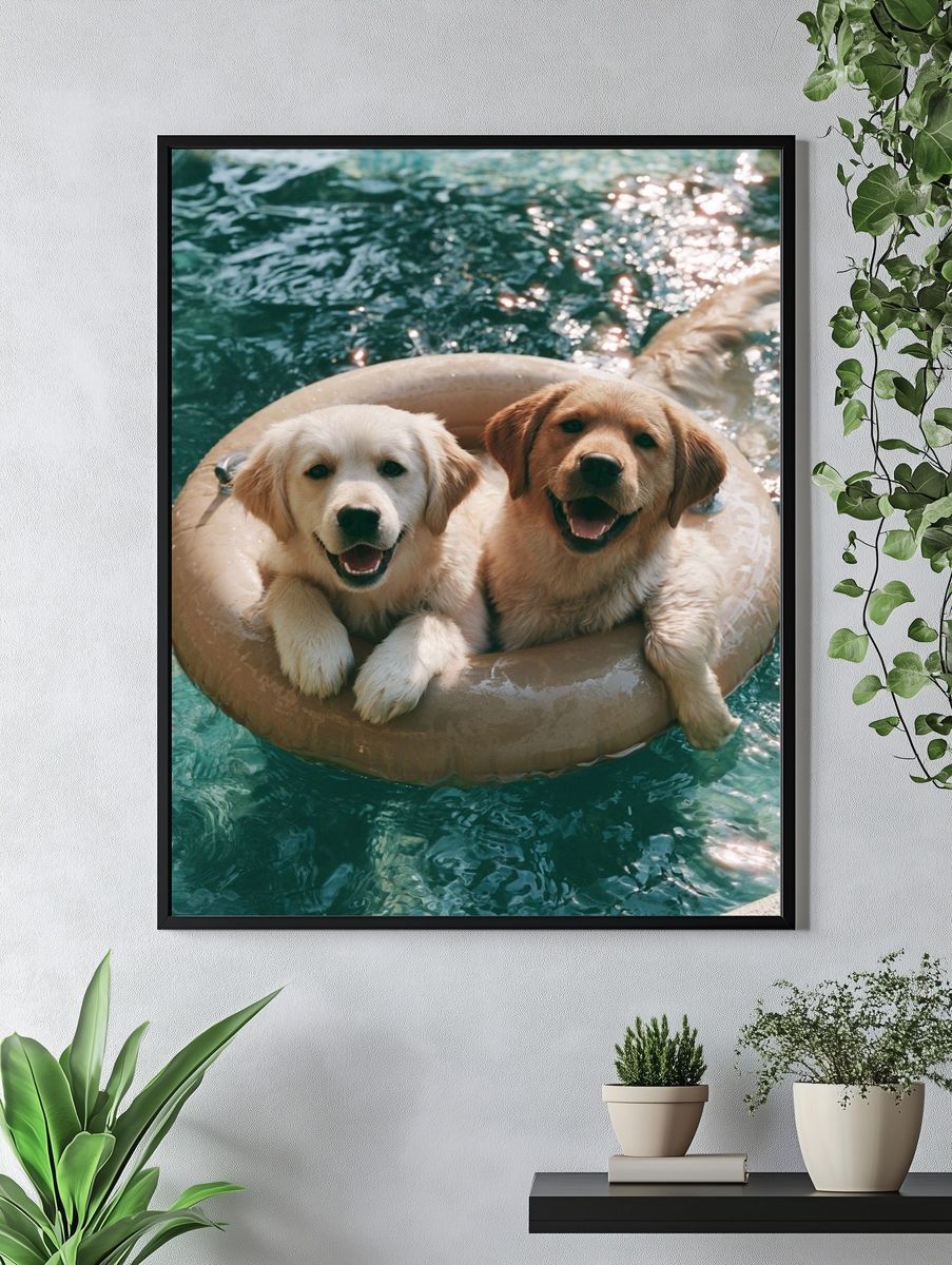 Golden Retriever Pool Float Poster. — room view 4