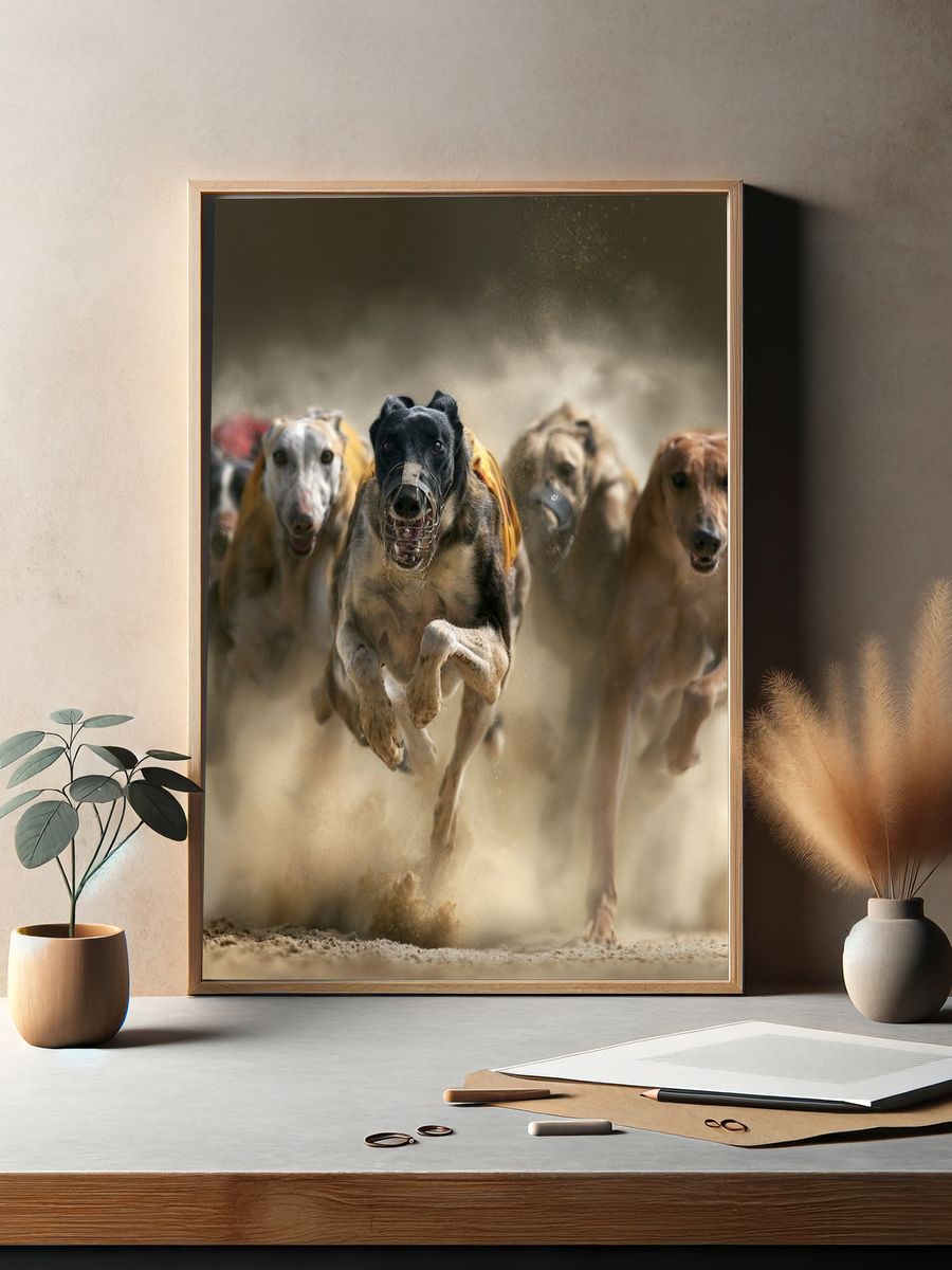 Greyhound Racing Dogs Photography Poster. — room view 2