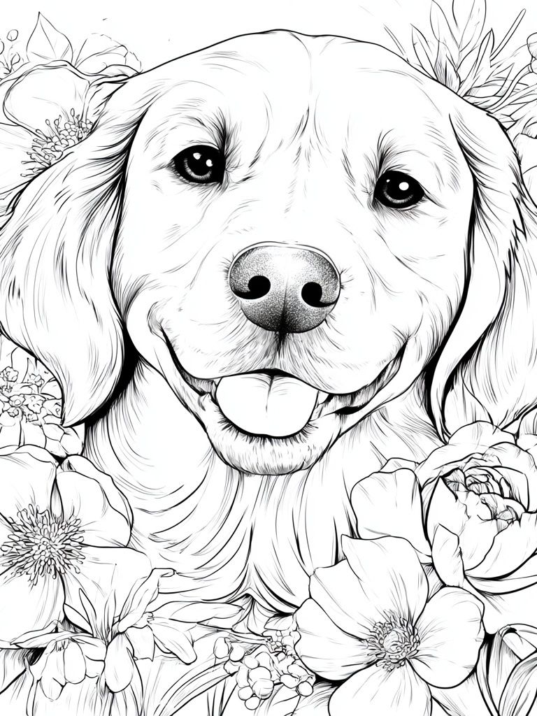 Golden Retriever Floral Line-Art Poster. poster detail