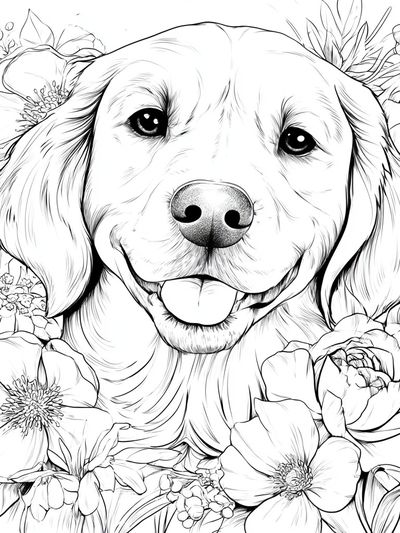 Golden Retriever Floral Line-Art Poster. poster