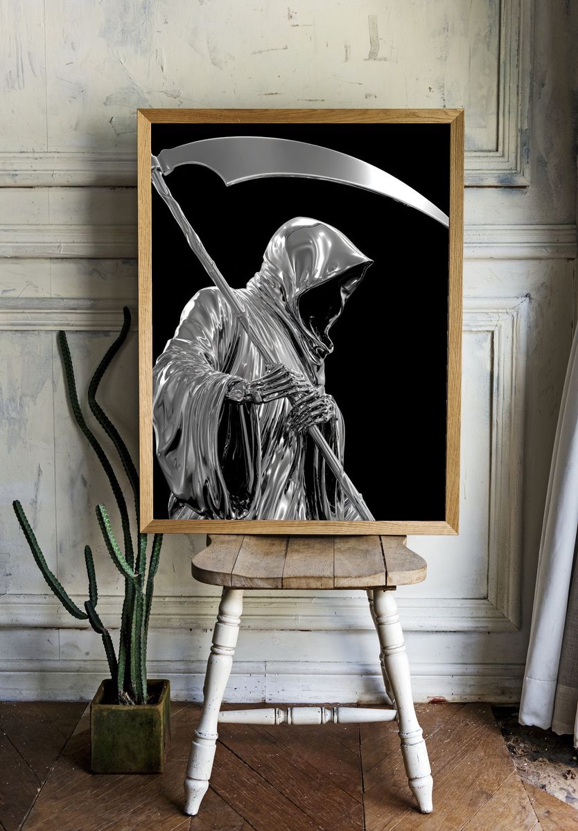 Chrome Grim Reaper Illustration Poster. room preview
