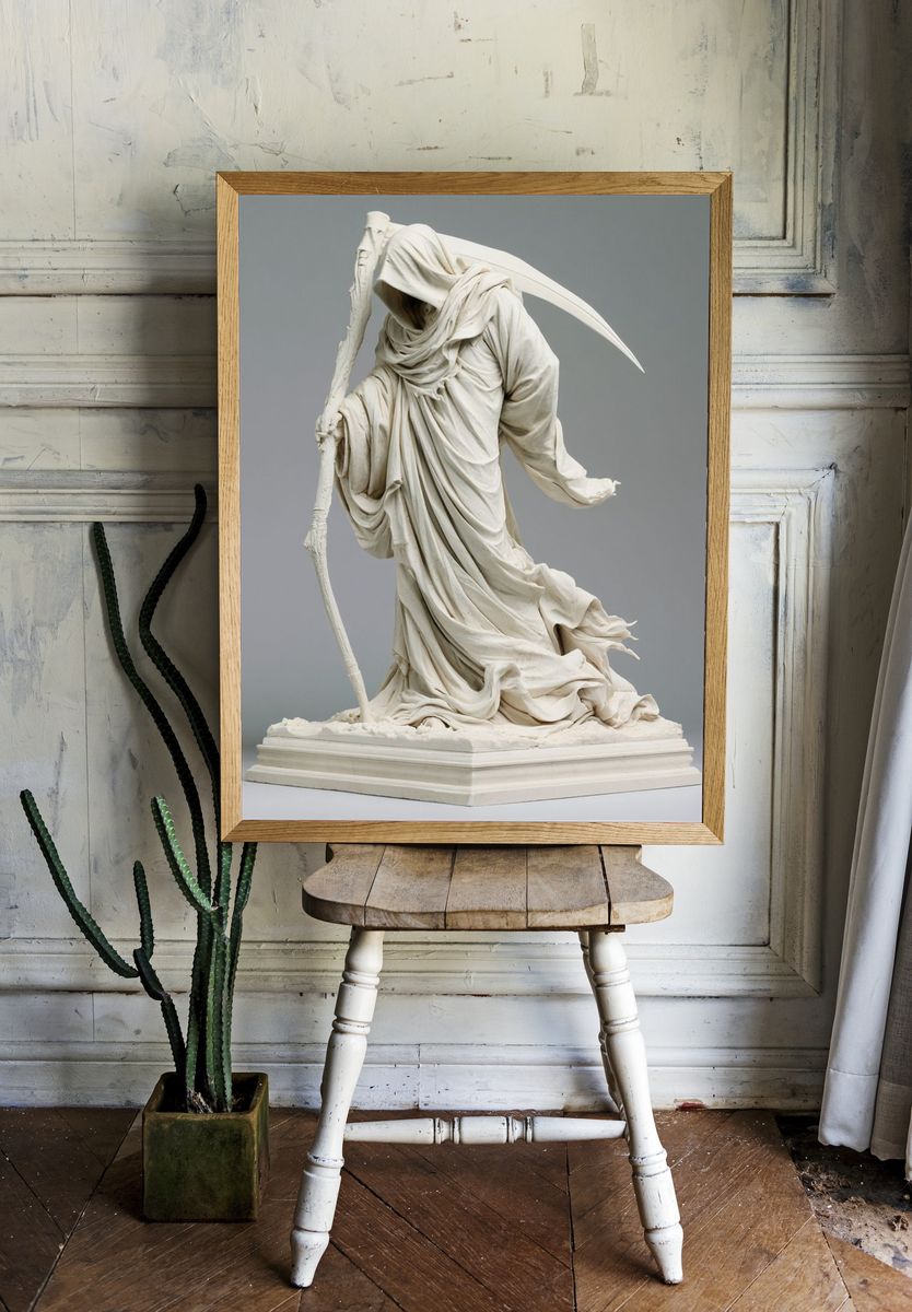 Grim Reaper Sculpture Photography Poster. — room view 1