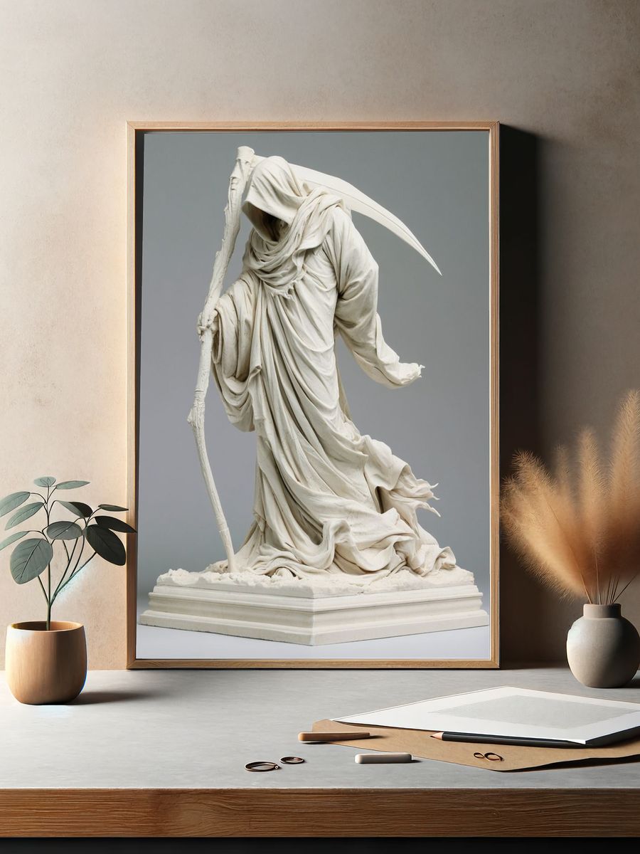 Grim Reaper Sculpture Photography Poster. — room view 2