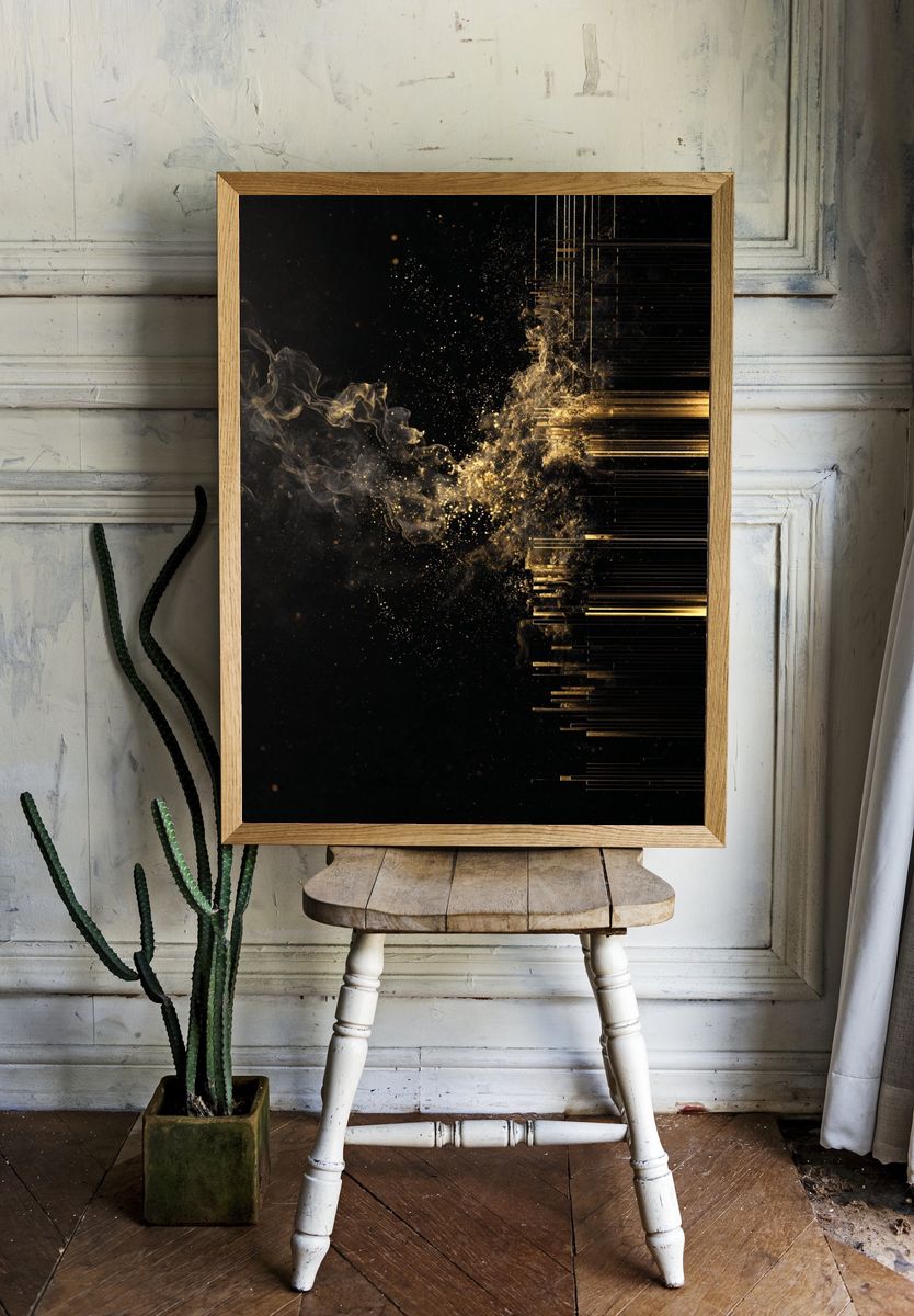 Golden Smoke Abstract Poster room preview