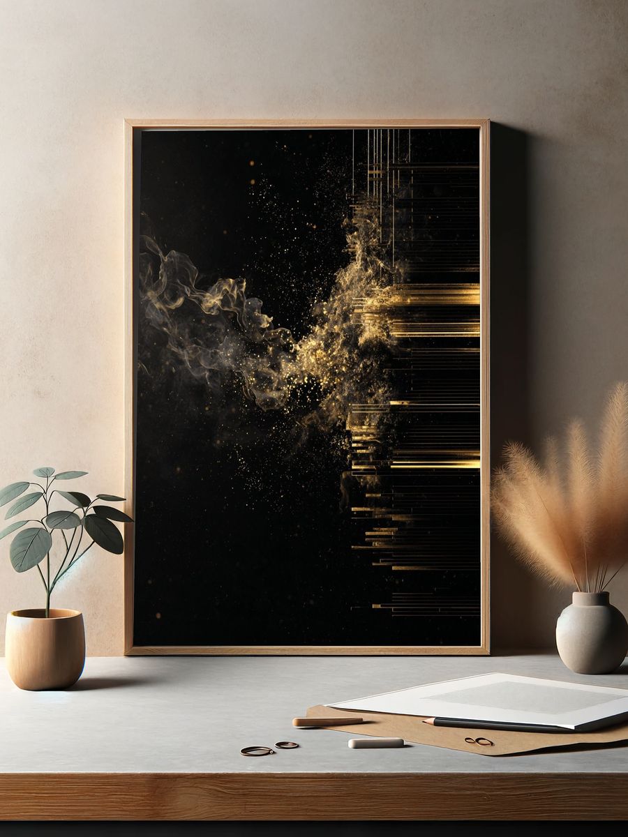 Golden Smoke Abstract Poster. — room view 2