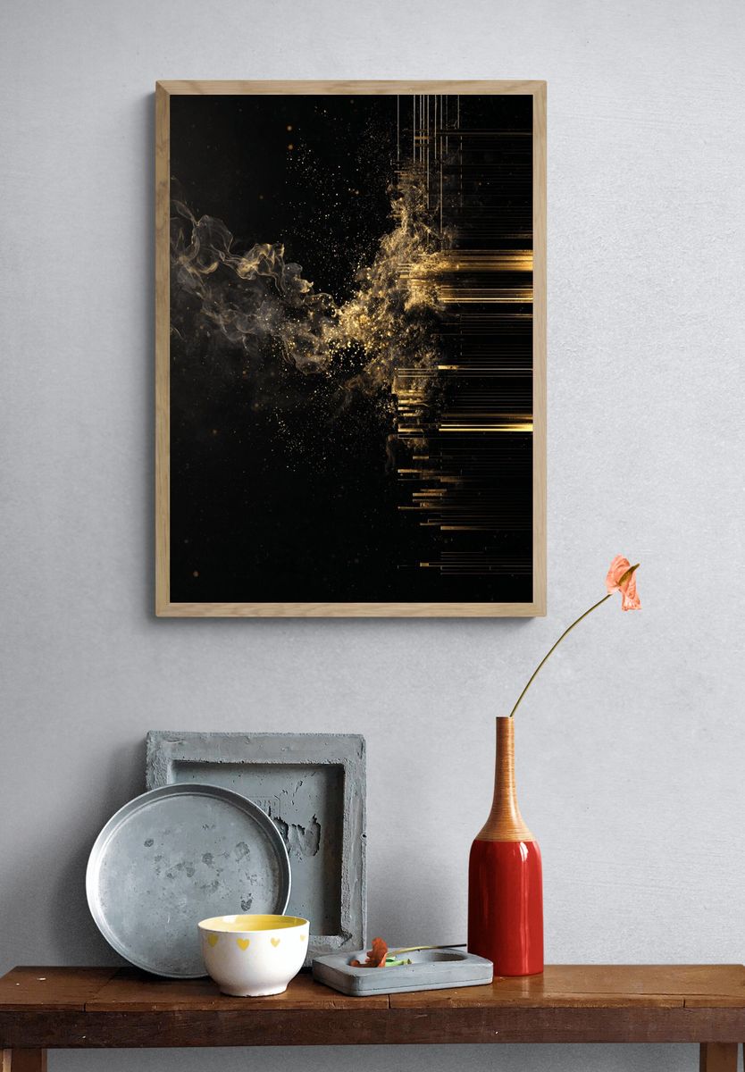 Golden Smoke Abstract Poster. — room view 3