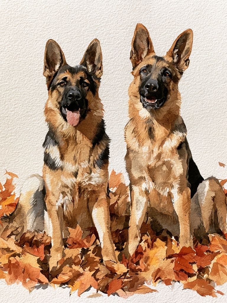 German Shepherd Autumn Watercolor Poster. poster — animals art