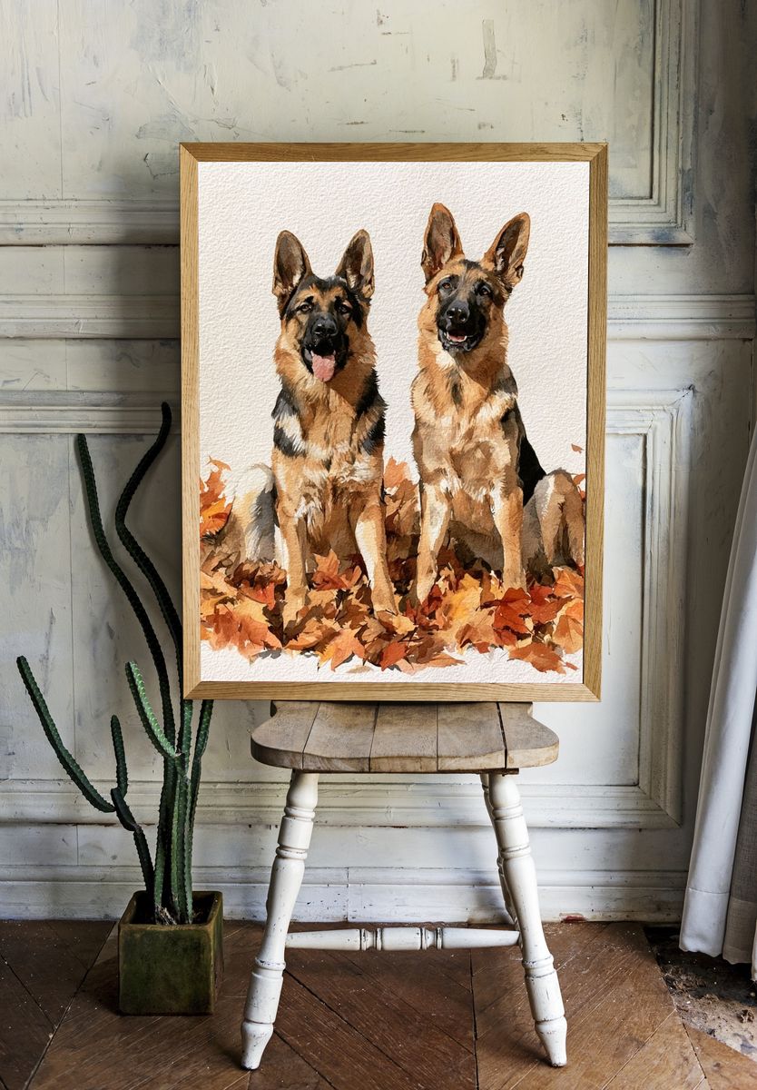 German Shepherd Autumn Watercolor Poster. — room view 1