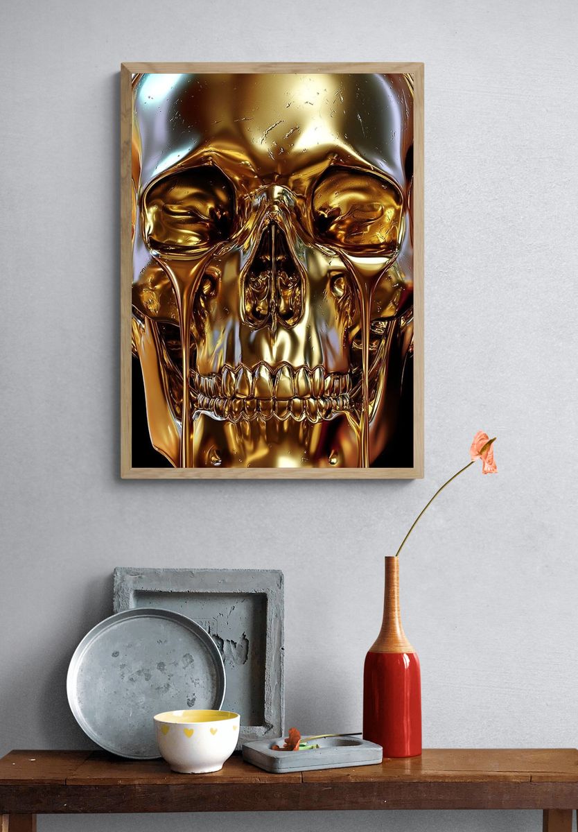 Golden Skull Surrealism Poster. — room view 3