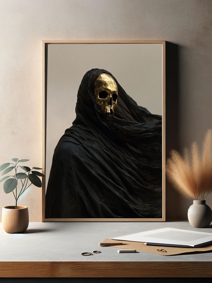 Golden Skull Dark Art Print. — room view 2