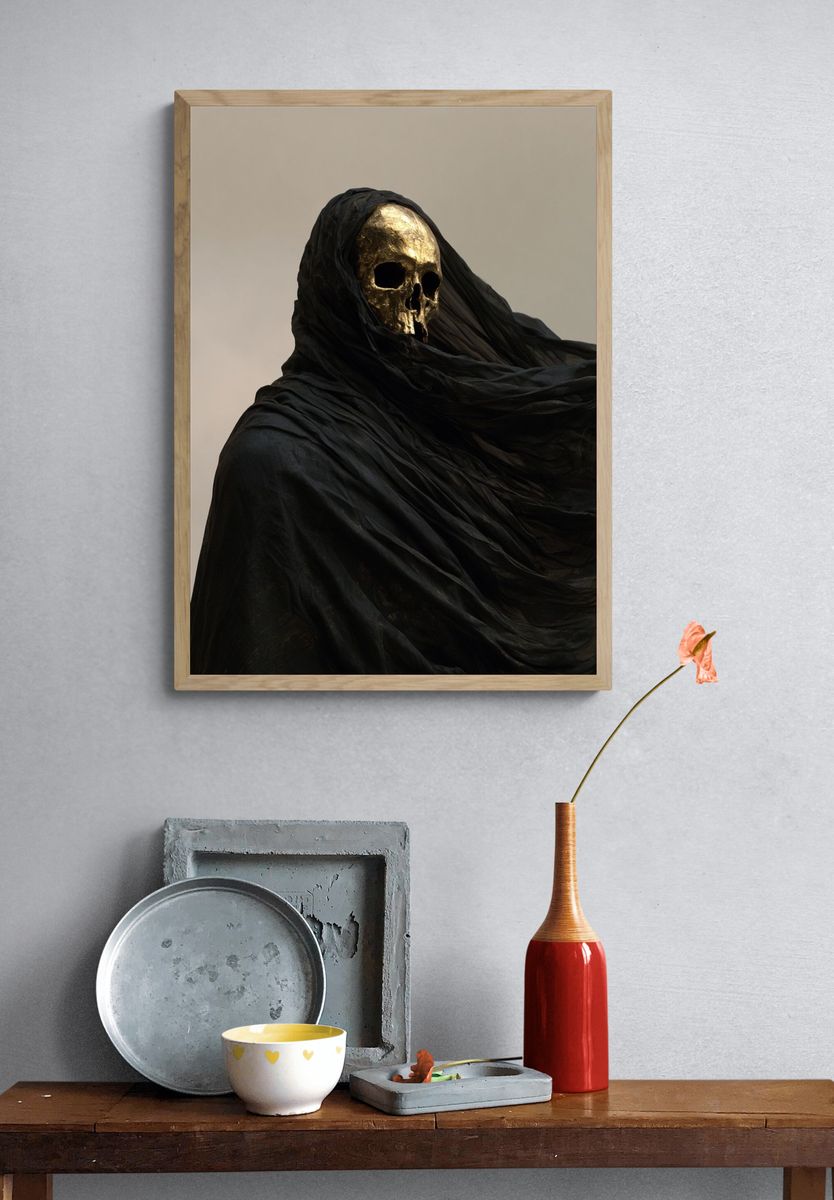 Golden Skull Dark Art Print. — room view 3