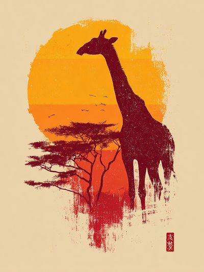 Giraffe Silhouette Sunset Poster. poster