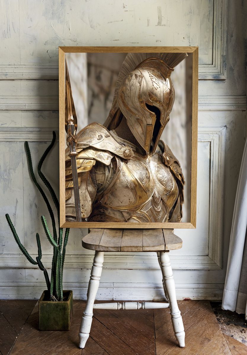 Golden Spartan Warrior — Fine Art Print room preview