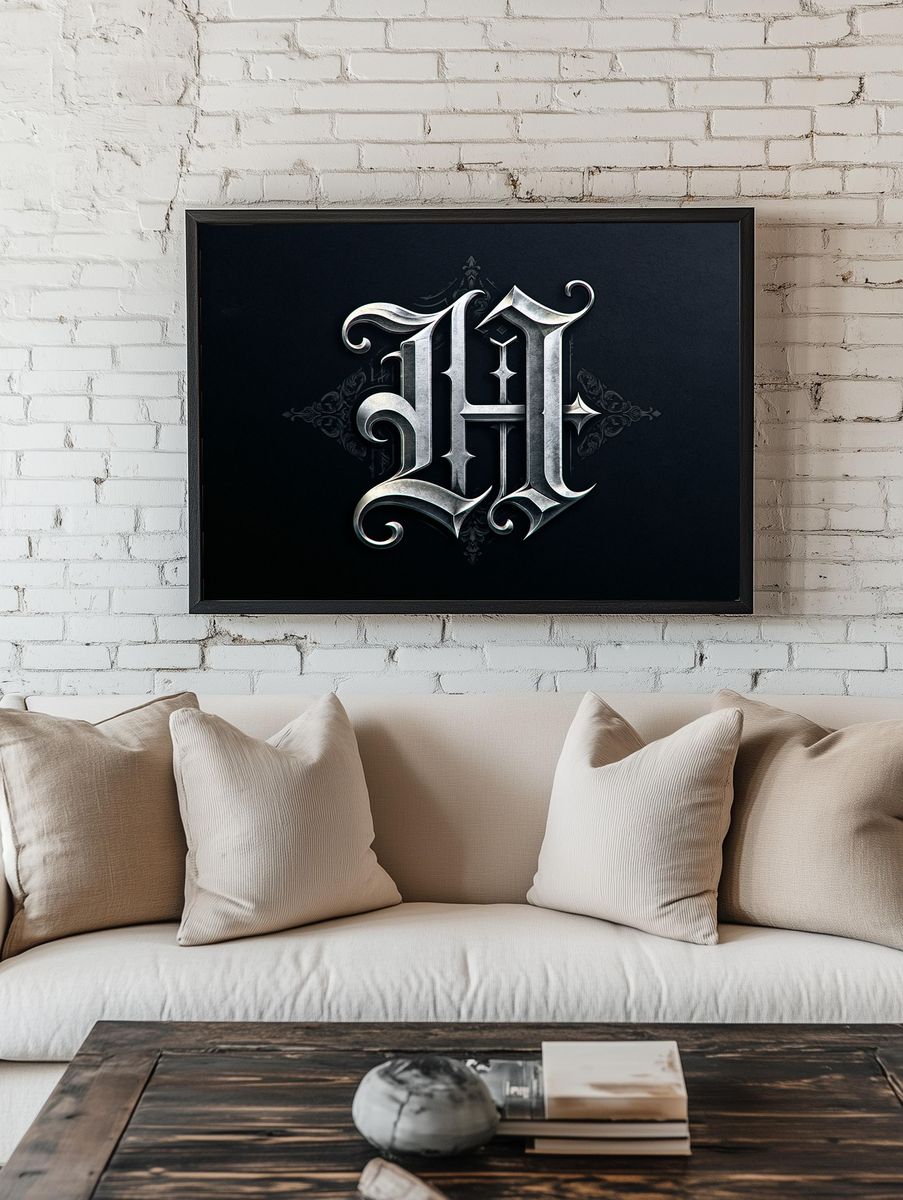 Gothic Monogram Typography Poster. — room view 1