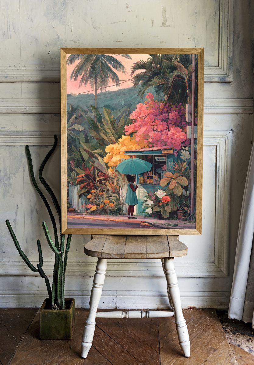 Girl with Umbrella — Watercolor Print. room preview