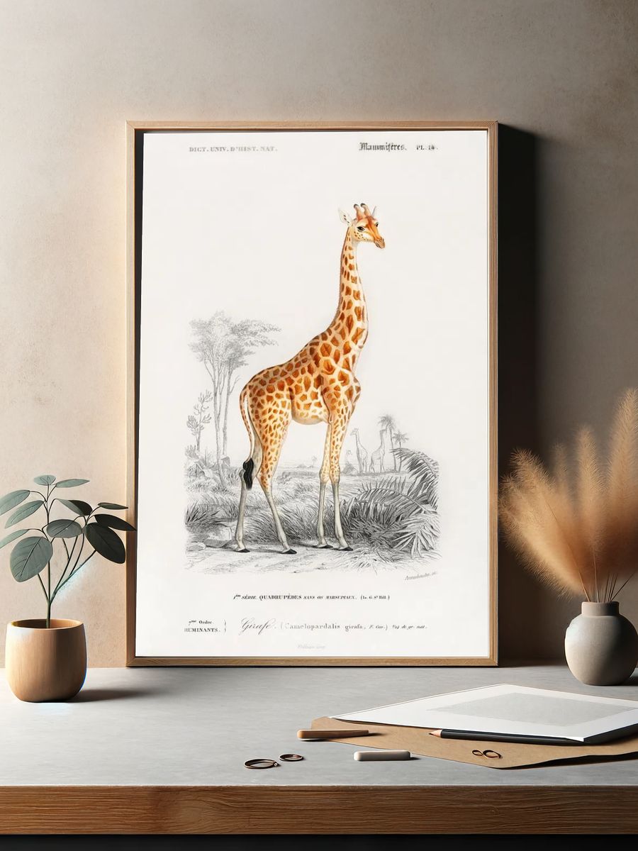 Giraffe Vintage Print Poster. — room view 2