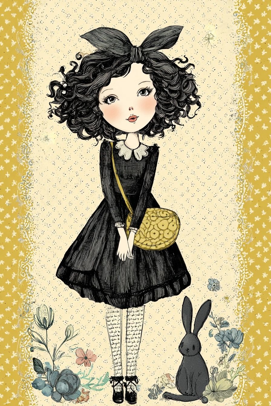 Girl with Bunny — Illustration Print. poster — illustration art