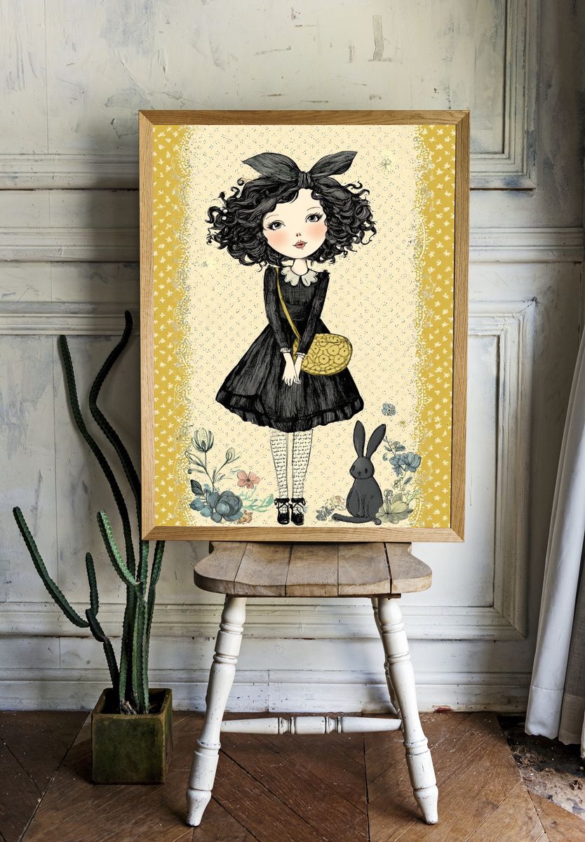Girl with Bunny — Illustration Print room preview