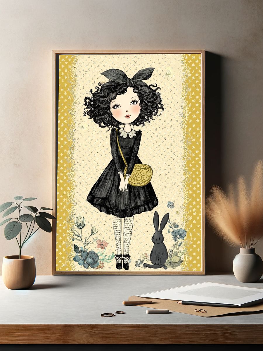 Girl with Bunny — Illustration Print. — room view 2