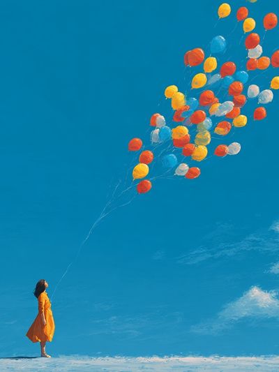 Girl with Balloons — Digital Art Print. poster print