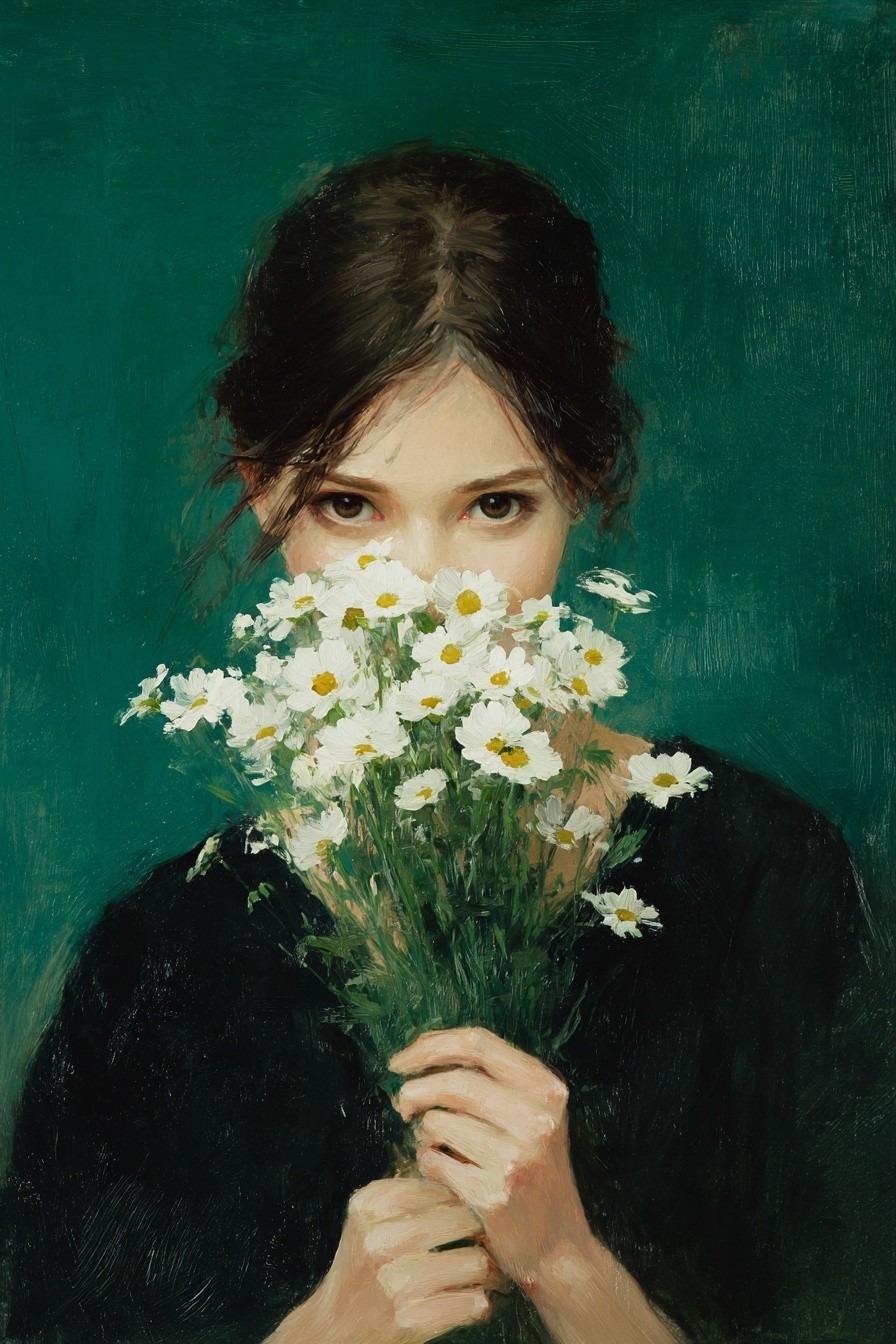Girl with Daisies — Fine Art Print. poster — fine-art art