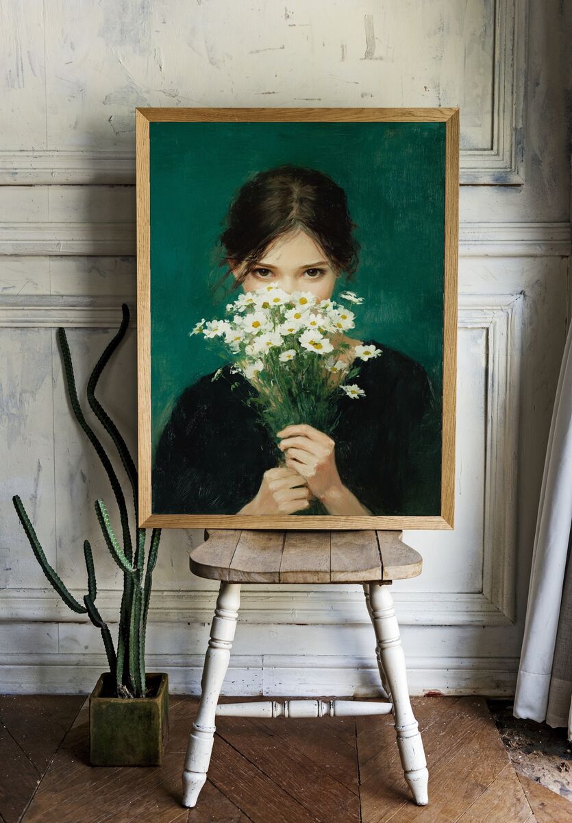 Girl with Daisies — Fine Art Print room preview
