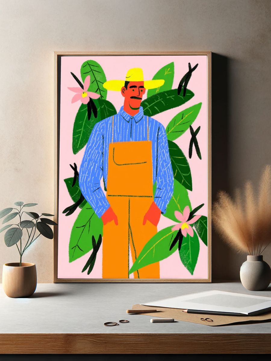 Gardener with Flowers — Illustration Print. — room view 2