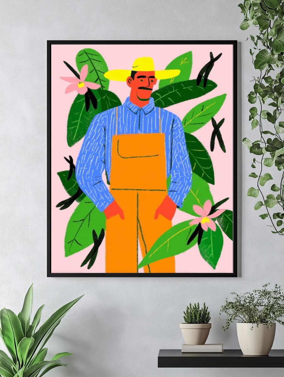 Gardener with Flowers — Illustration Print. — room view 4