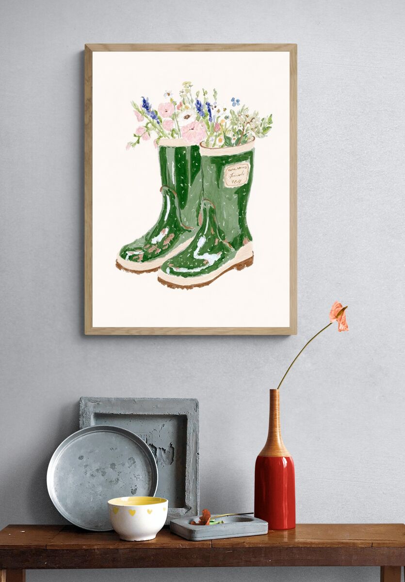 Green Wellies with Flowers — Illustration Print. — room view 3