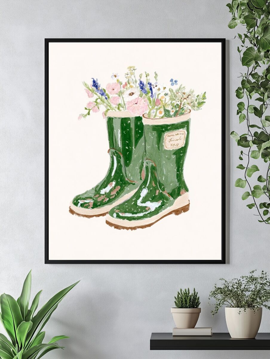 Green Wellies with Flowers — Illustration Print. — room view 4
