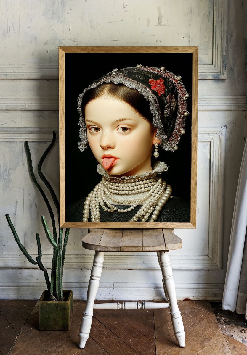 Girl with Pearls — Fine Art Print. — room view 1