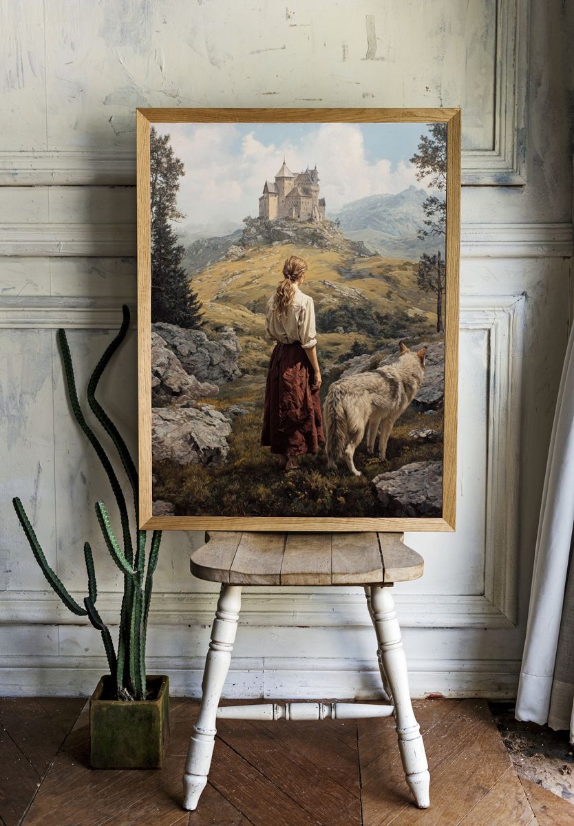 Girl and Wolf — Fantasy Landscape Print. — room view 1