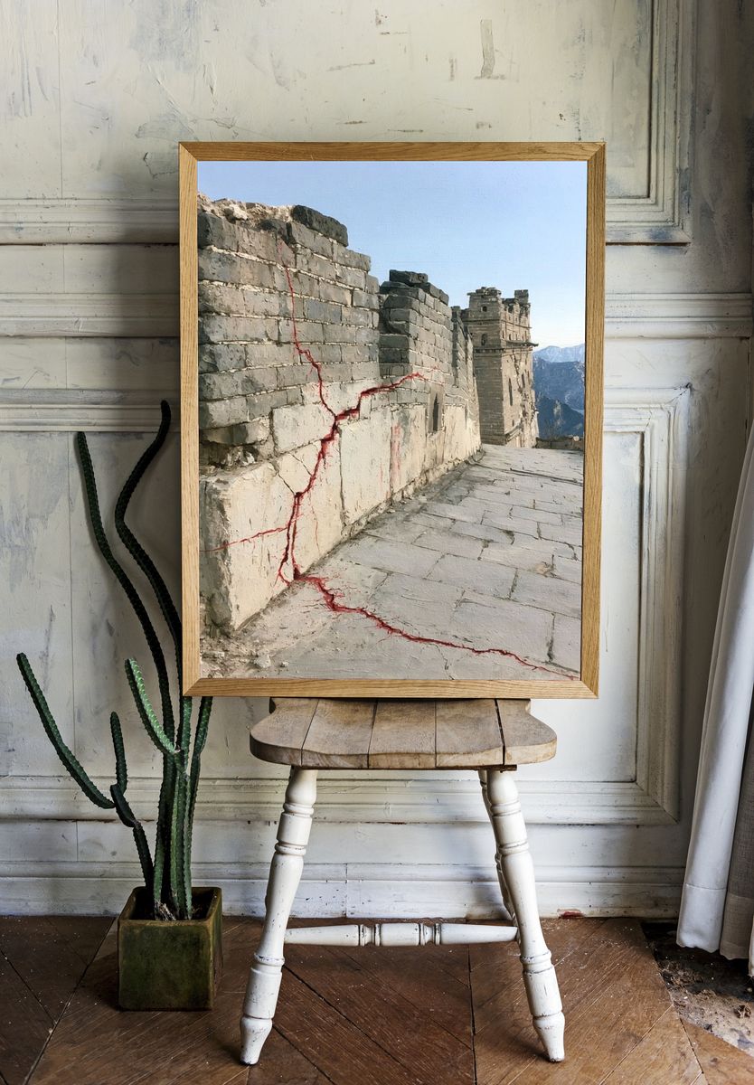 Great Wall Cracks Photography Poster. — room view 1