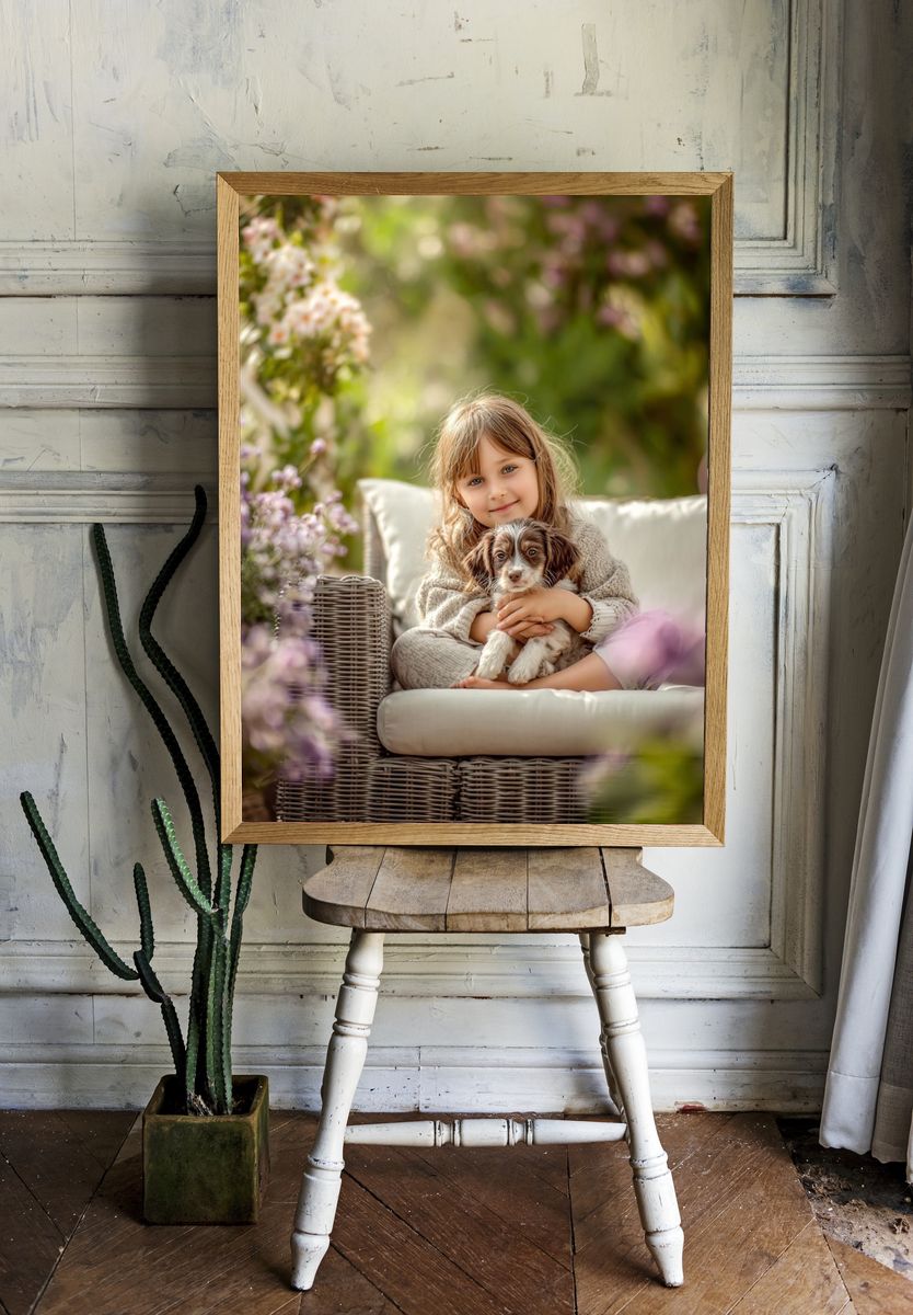 Girl with Puppy — Photography Print. — room view 1