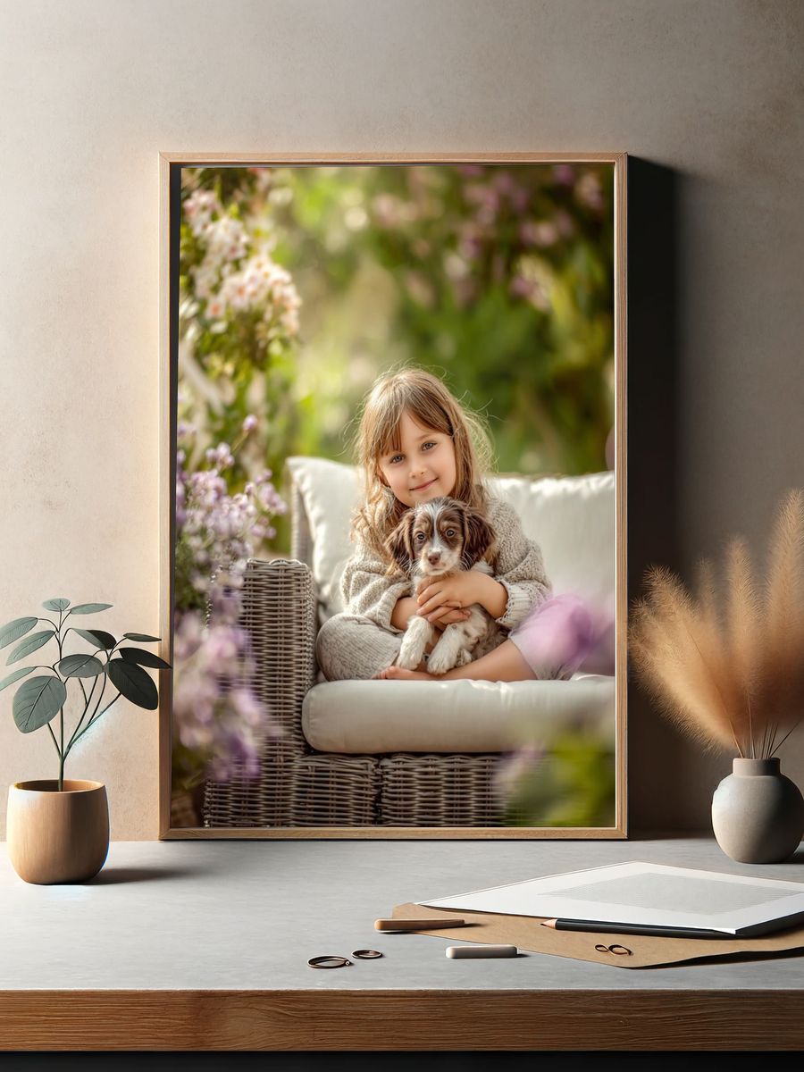 Girl with Puppy — Photography Print. — room view 2
