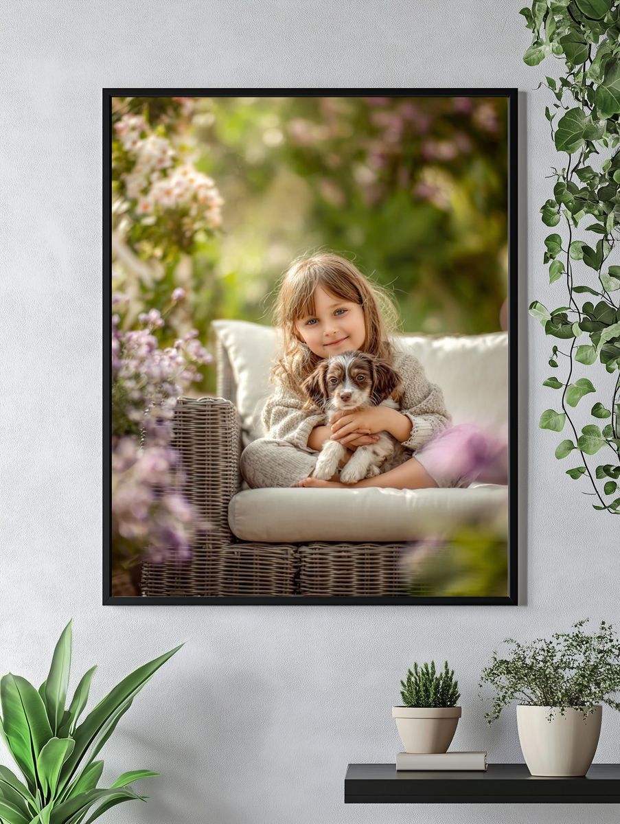 Girl with Puppy — Photography Print. — room view 4