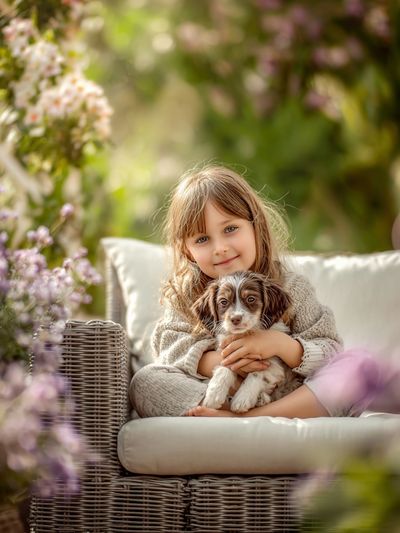 Girl with Puppy — Photography Print. poster print