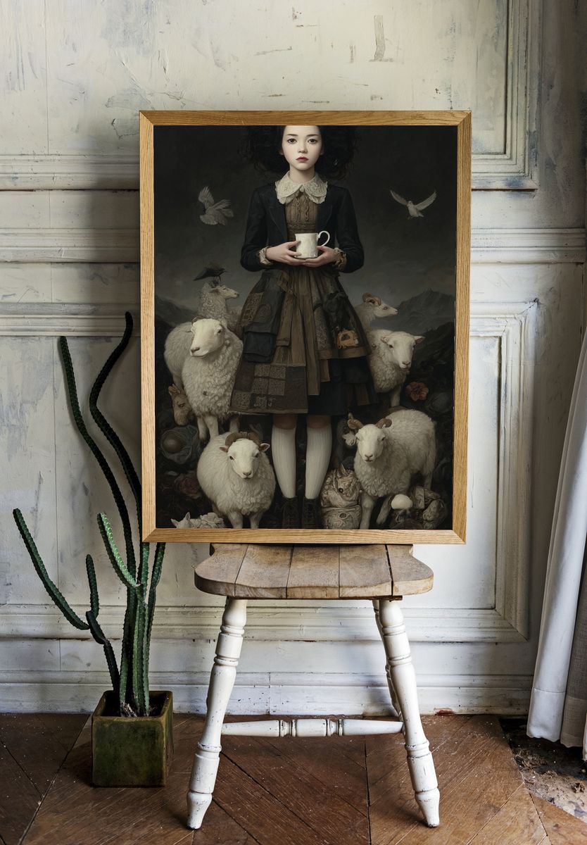 Girl with Sheep — Fine Art Print room preview